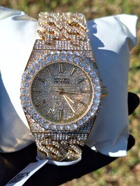 🔥 Iced Out Montres Prestige X Invicta Men's Watch 42mm Gold Quartz Pave Crystal